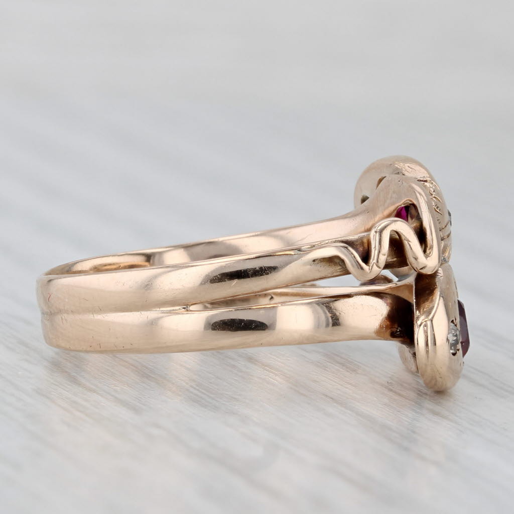 Gray Vintage 0.70ctw Lab Created Ruby Diamond Bypass Snake Ring 10k Gold Size 10