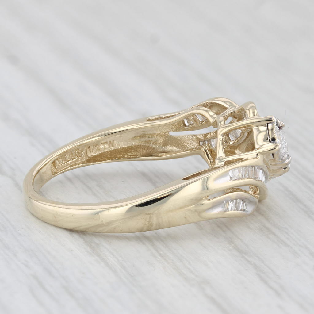 Light Gray 0.53ctw Round 3-Stone Diamond Bypass Ring 10k Yellow Gold Size 7