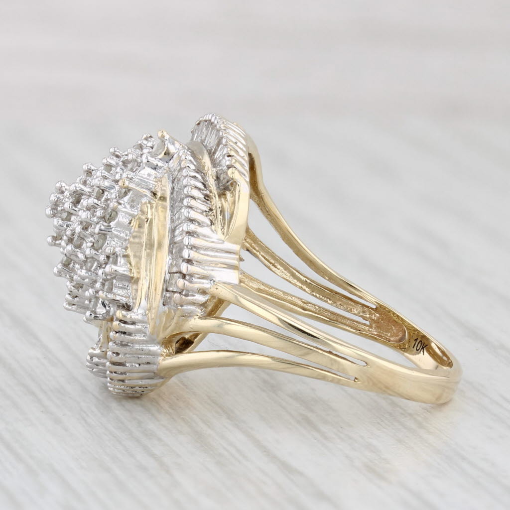 Light Gray 0.50ctw Diamond Cluster Swirl Ring 10k Yellow Gold Size 7 Cocktail