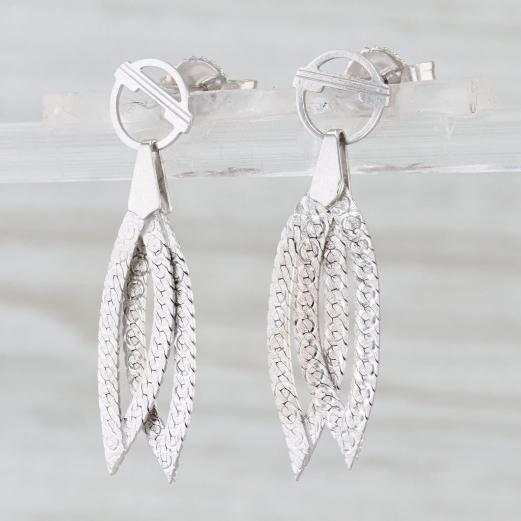 Marquise Dangle Earrings 14k White Gold Chain Drops