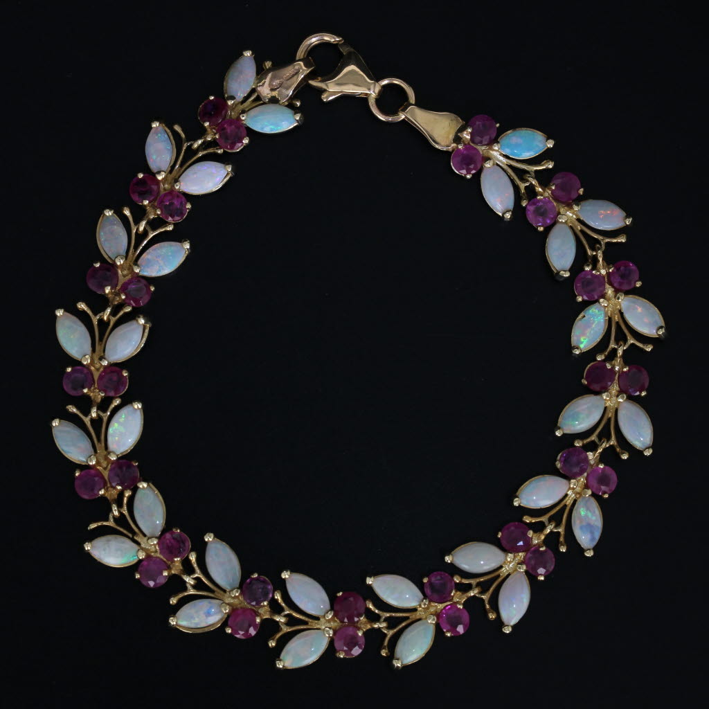 Opal Ruby Butterfly Bracelet 14k Yellow Gold 6.75" 10.1mm Milor Italy