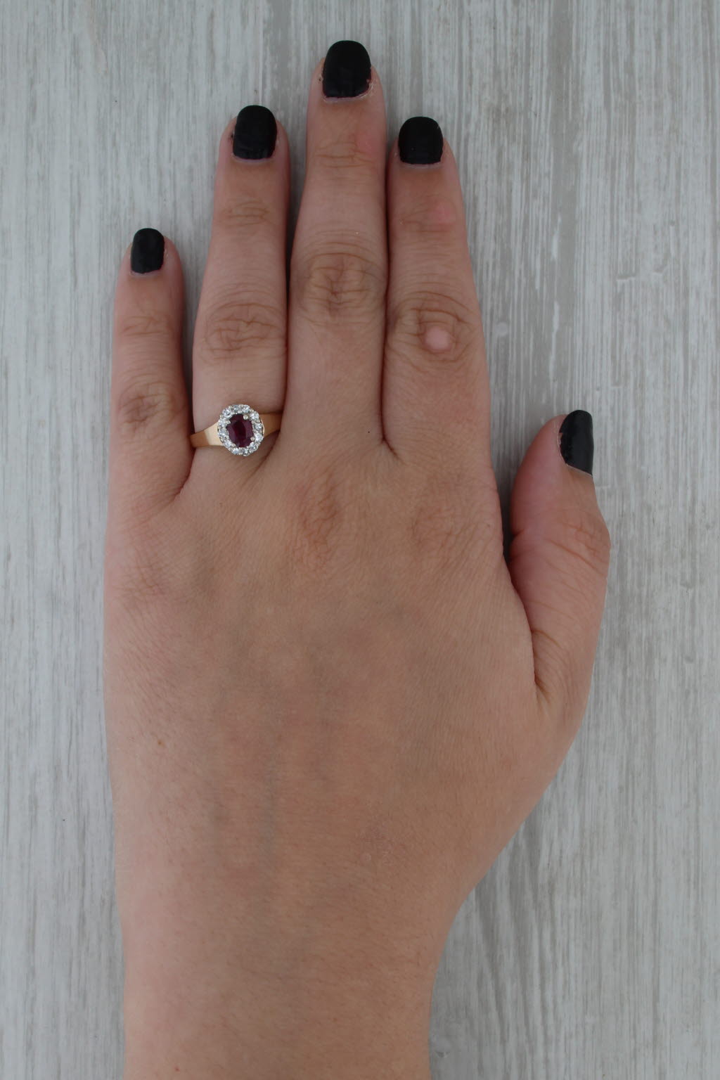 0.76ctw Oval Ruby Diamond Halo Ring 14k Yellow White Gold Size 8