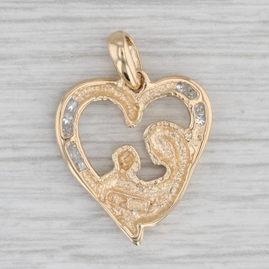 Gray Diamond Mother and Child Heart Pendant 10k Yellow Gold