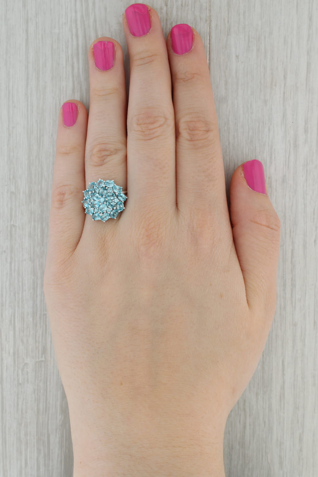Dark Gray 4.85ctw Blue Zircon Cluster Ring 10k White Gold Size 8.25 Cocktail