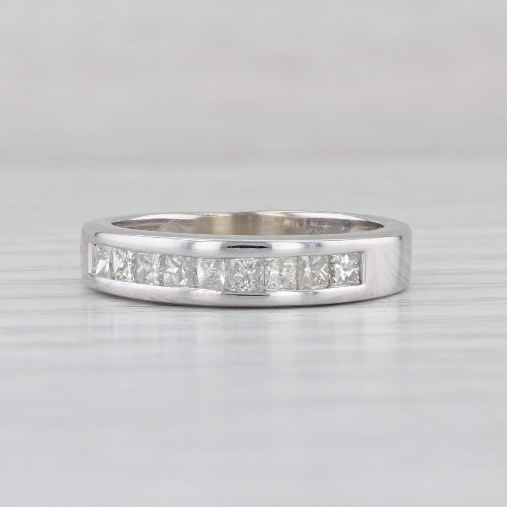 0.54ctw Princess Channel Set Diamond Wedding Band 14k White Gold Ring Stackable