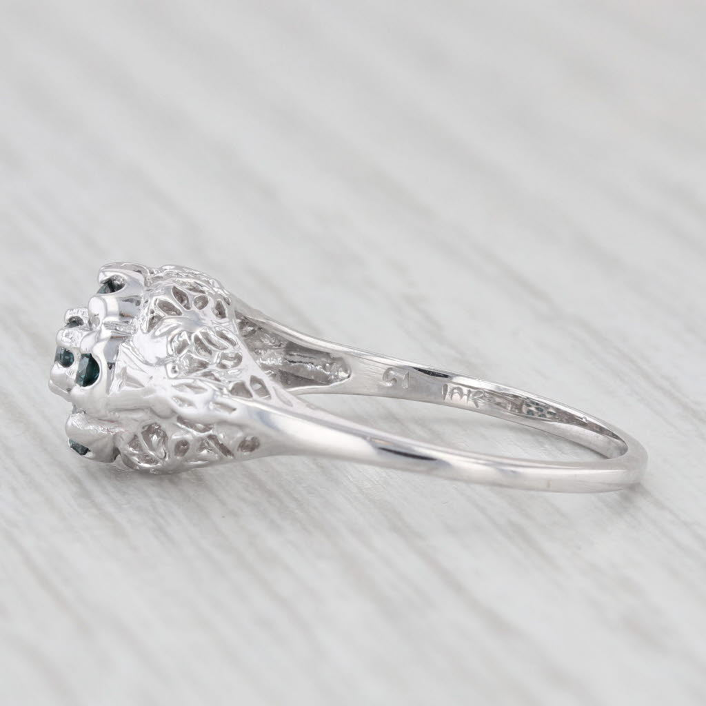 Light Gray 0.25ctw Blue Diamond Cluster Flower Ring 10k White Gold Size 6 Floral Openwork