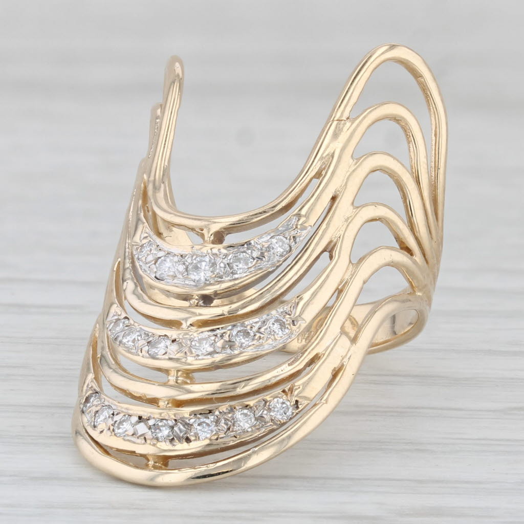 Light Gray Scalloped 0.15ctw Diamond Knuckle Ring 14k Yellow Gold Guild Size 6.25