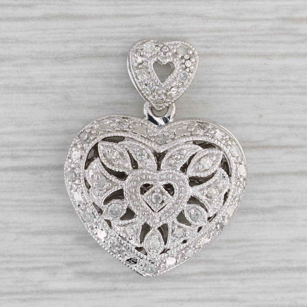 Gray 0.15ctw Diamond Heart Diffuser Pendant 10k White Gold Opens Openwork