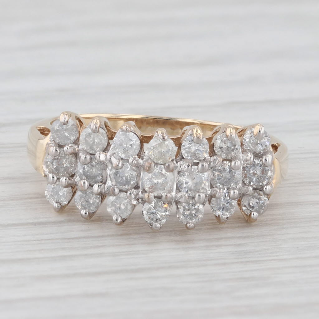 Light Gray 1ctw Diamond Cluster Tiered Ring 10k Yellow Gold Size 7.25