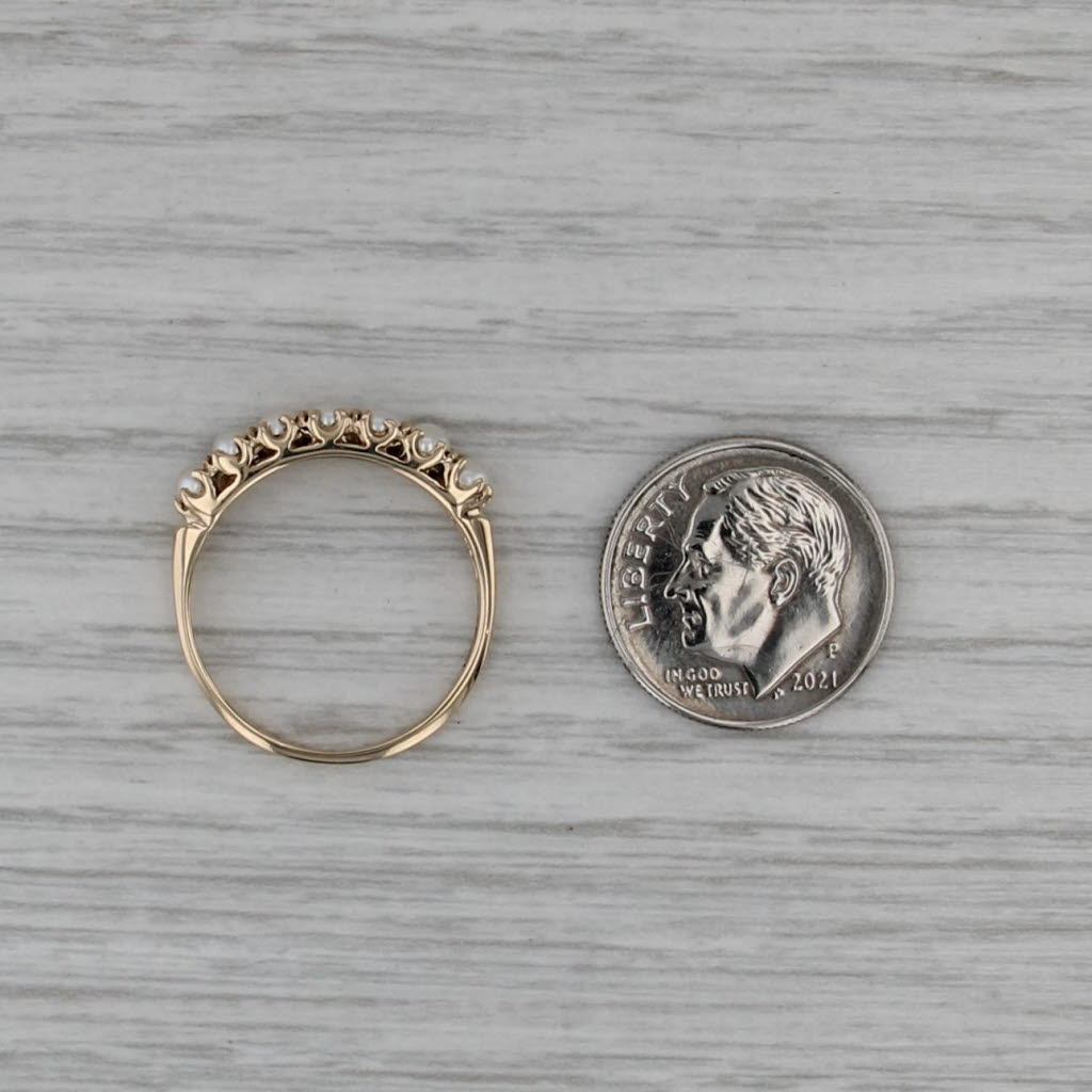Vintage Cultured Pearl Ring 10k Yellow Gold Size 7 Stackable Wedding Band