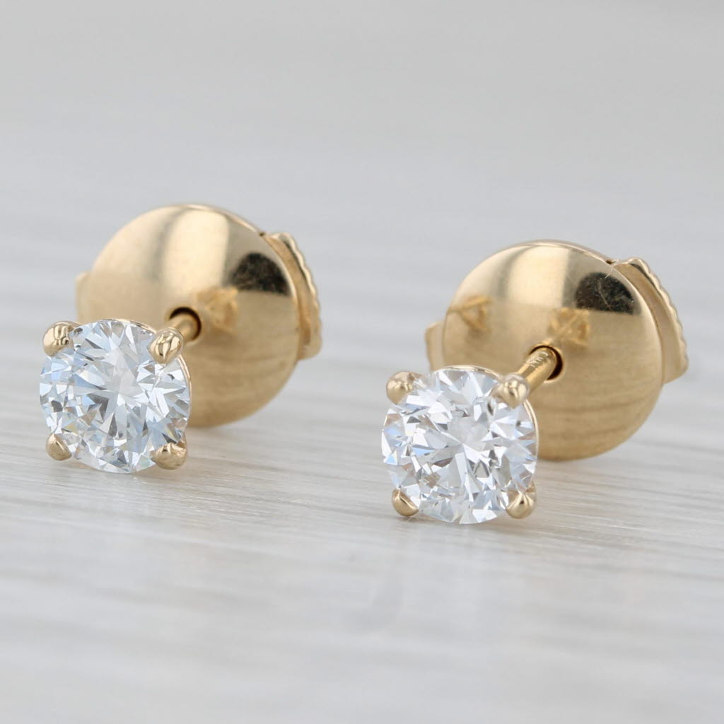 Gray New 0.78ctw Lab Grown Diamond Stud Earrings 14k Gold F VS1 Round Solitaires IGI