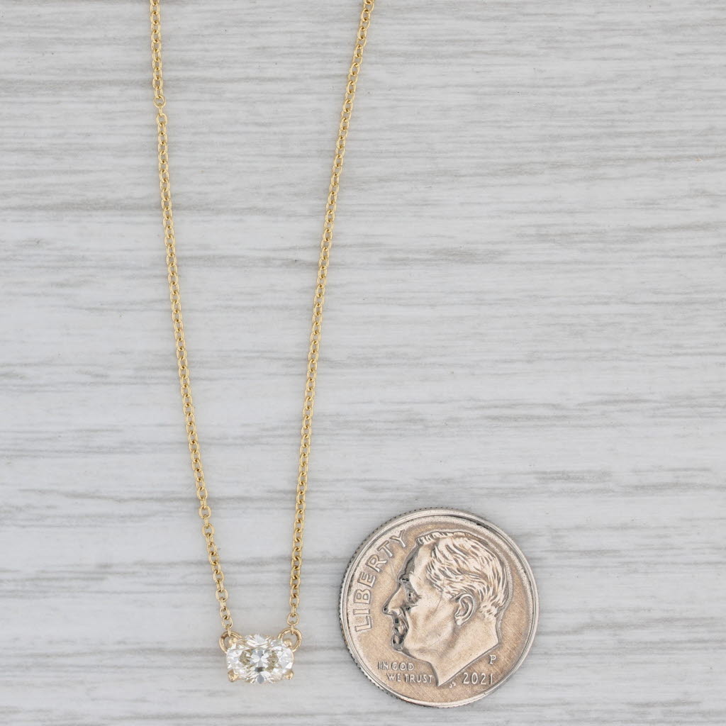 Gray New 0.56ct Oval Diamond Solitaire Pendant Necklace 14k Gold GIA Adjustable