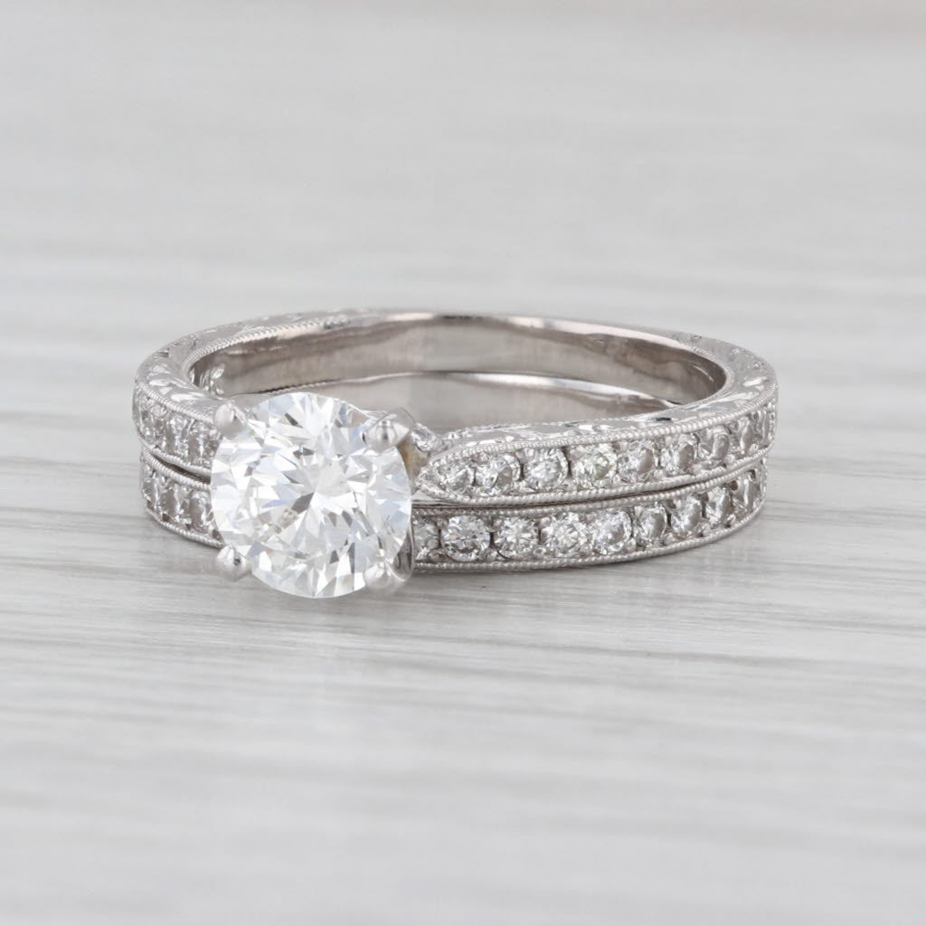 GIA 1.42ctw Diamond Engagement Ring Wedding Band Bridal Set 14k White Gold