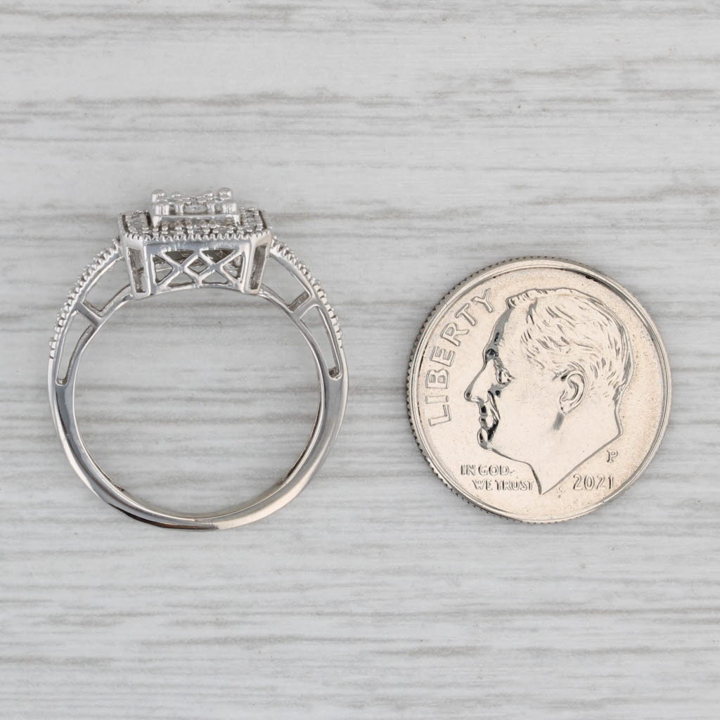 Gray 0.12ctw Diamond Cluster Halo Engagement Ring 10k White Gold Size 5.5