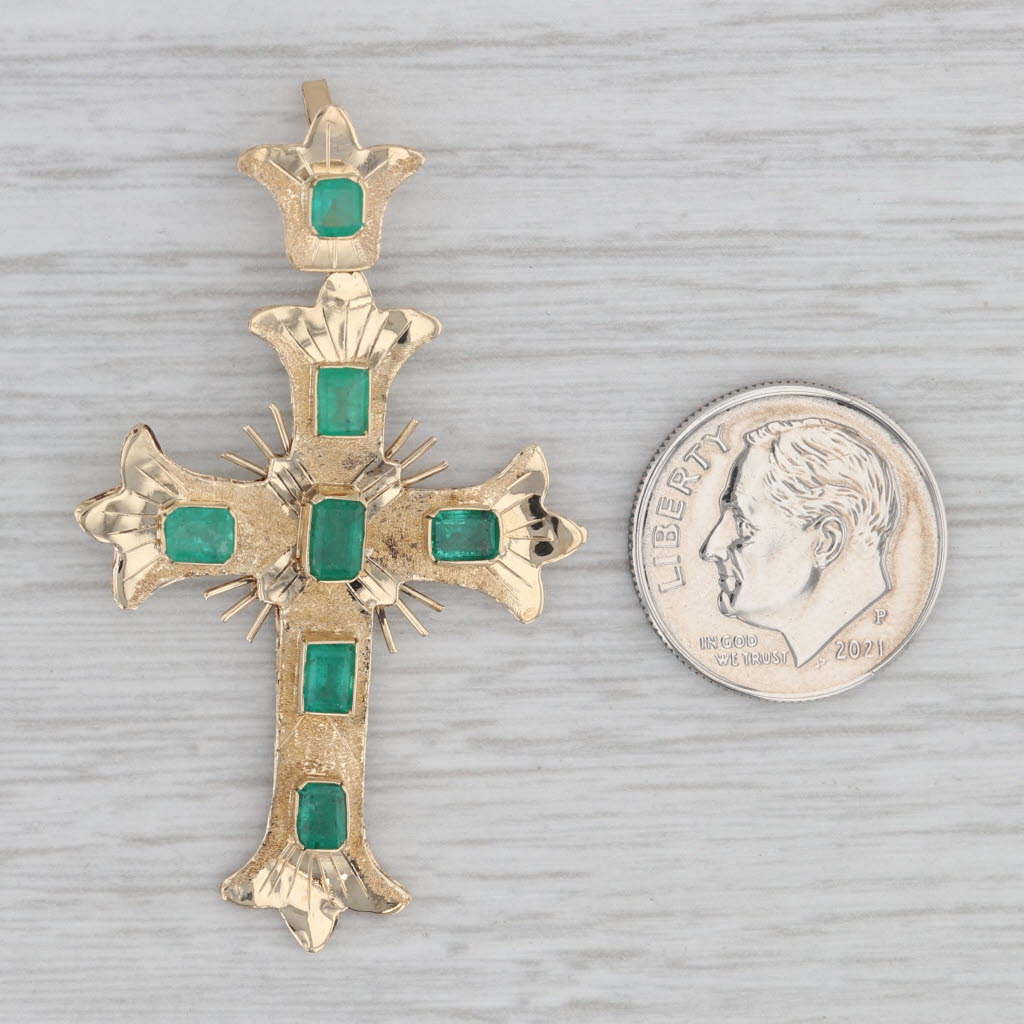 Gray 1.25ctw Emerald Cross 18k Yellow Gold Pendant