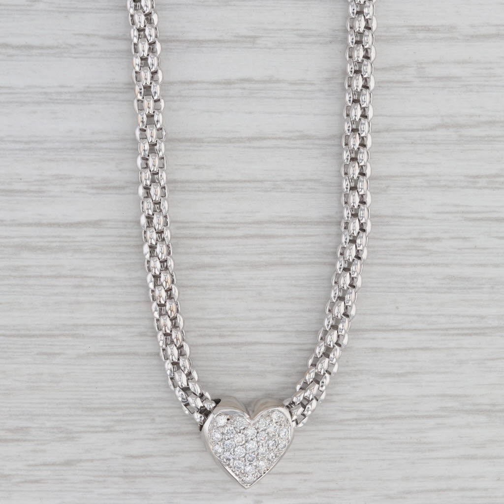 Gray 0.42ctw Diamond Cluster Heart Slide Pendant 18k White Gold 17.5" Fope