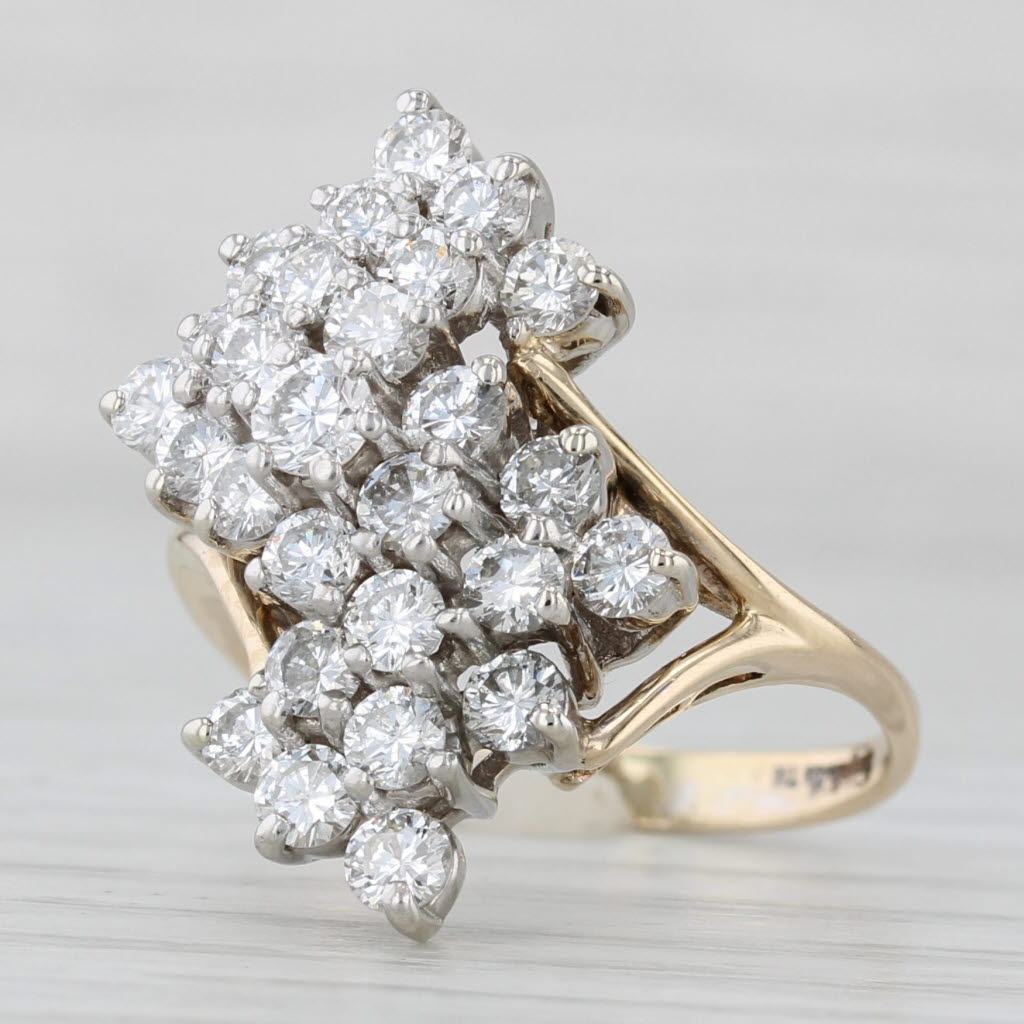 Light Gray 1.50ctw Diamond Cluster Ring 14k Yellow Gold Size 6.5 Cocktail