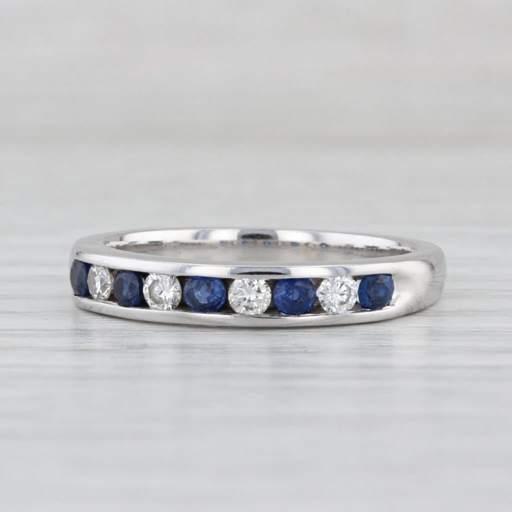 0.57ctw Blue Sapphire Diamond Wedding Band 14k White Gold Sz 8.25 Stackable Ring