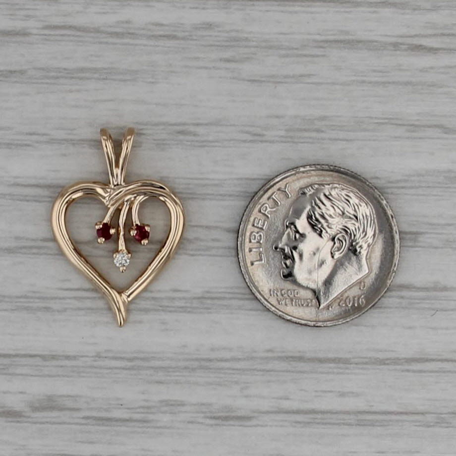 3-Stone Ruby Open Heart Pendant 14k Yellow Gold
