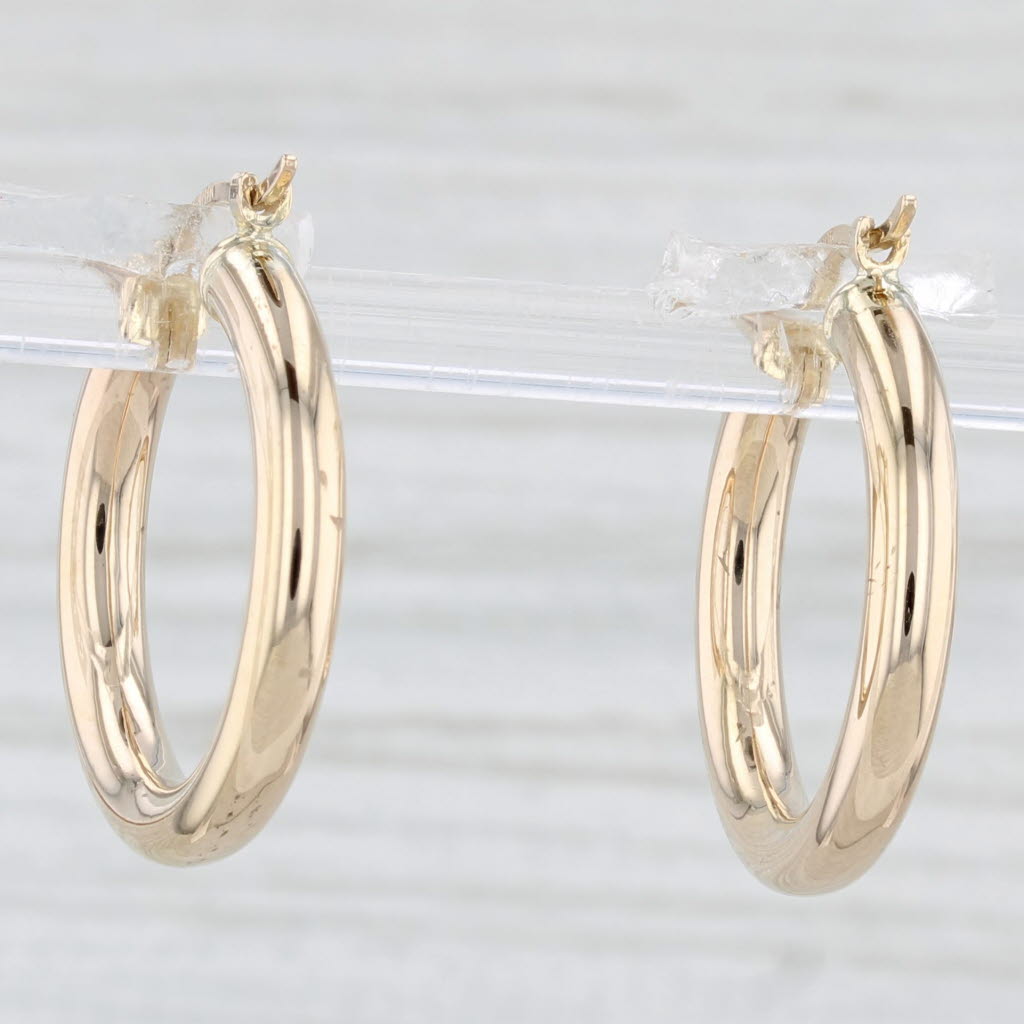 Light Gray Yellow Gold Round Hoop Earrings 14k Snap Top Pierced Hoops