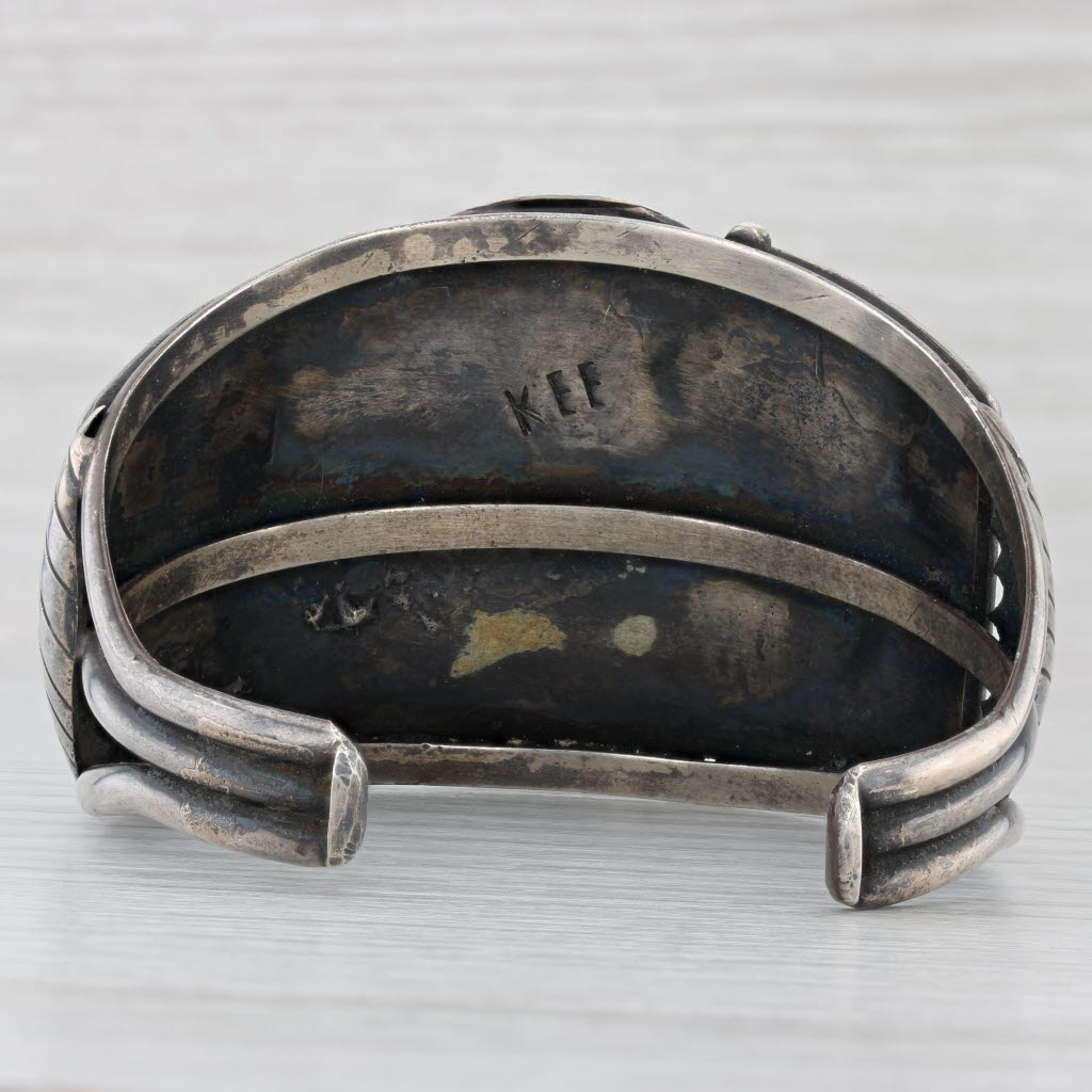 Dark Slate Gray Vintage Native American Kee Navajo Tribal Figure Cuff Bracelet Silver Mosaic