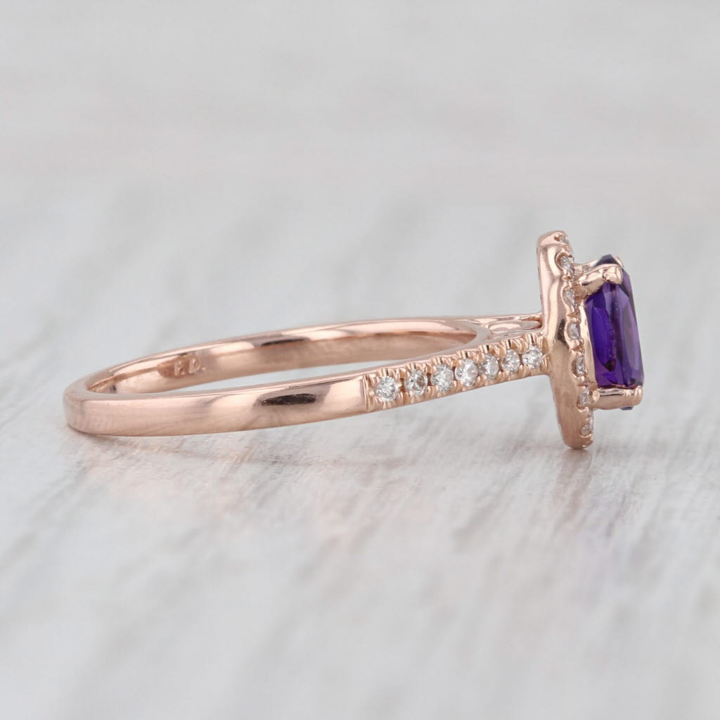 1ctw Amethyst Diamond Halo Ring 14k Rose Gold Size 7 Engagement