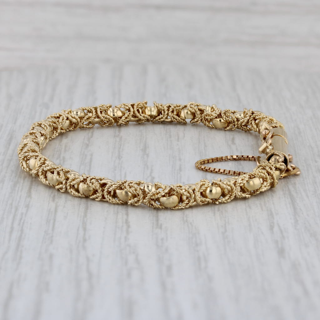 Gray Byzantine Bracelet 18k Yellow Gold 7.5" 5.1mm Safety Chain