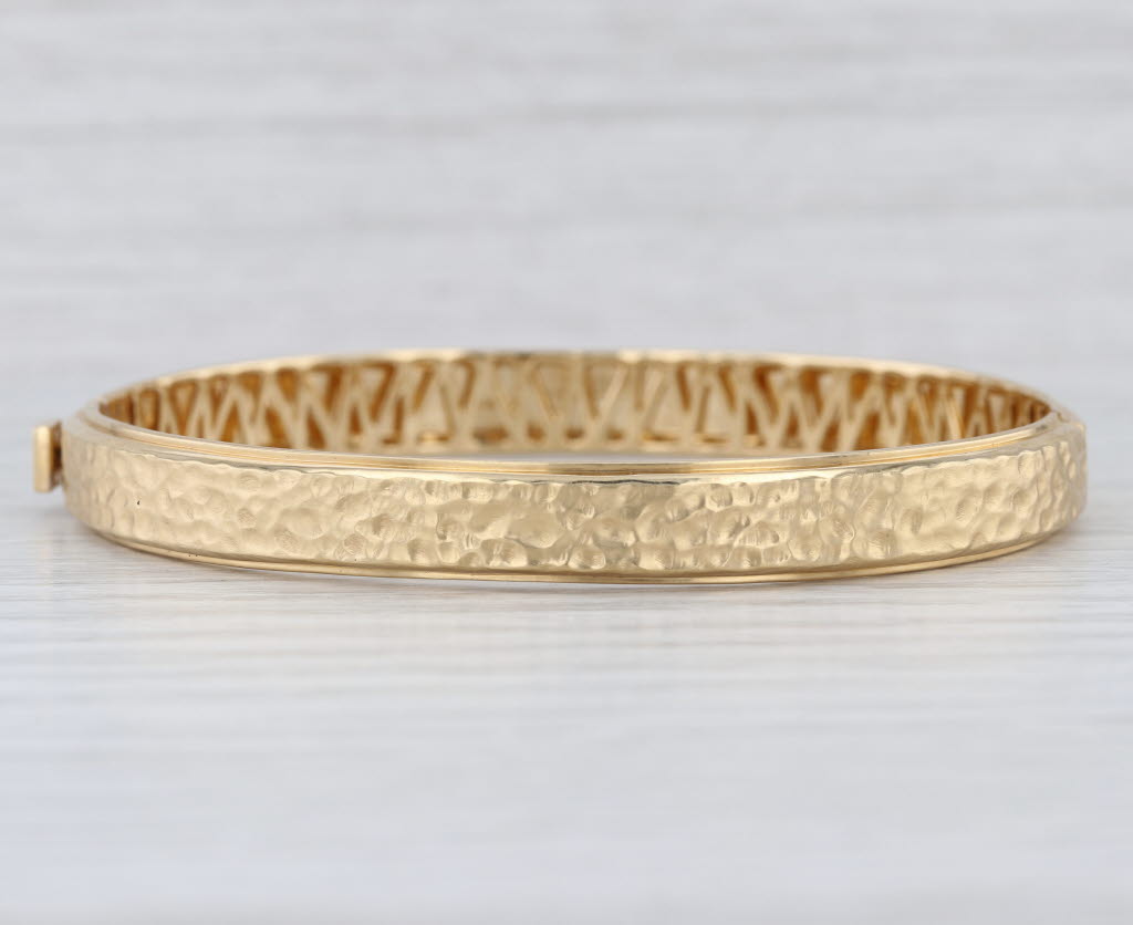 Michael M Hammered Bangle Bracelet 18k Yellow Gold 7.25" 8mm