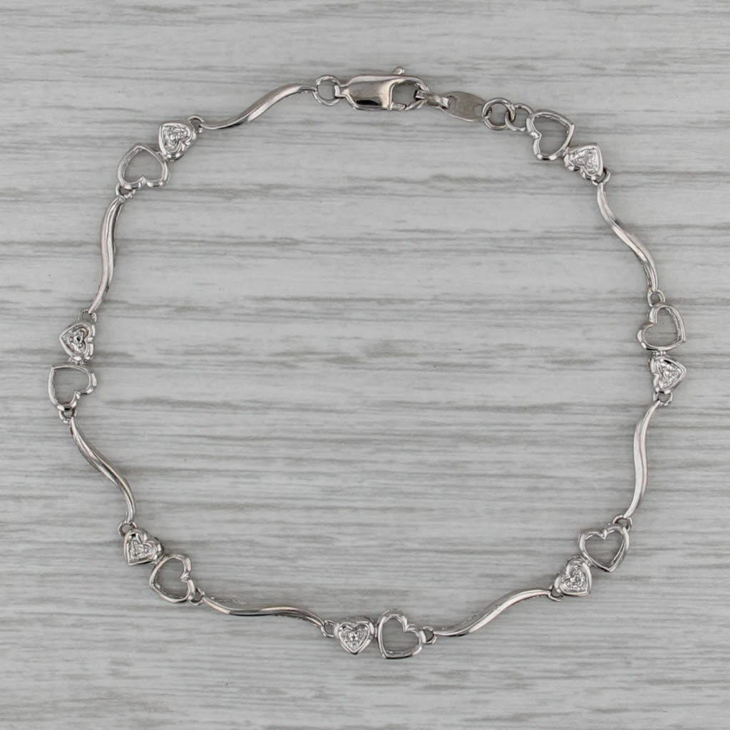 Diamond Accented Hearts Bracelet 10k White Gold 7.25" 5.5mm