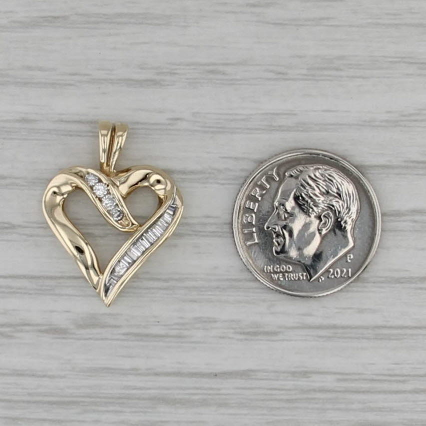 0.19ctw Diamond Open Heart Pendant 10k Yellow Gold Round & Baguette