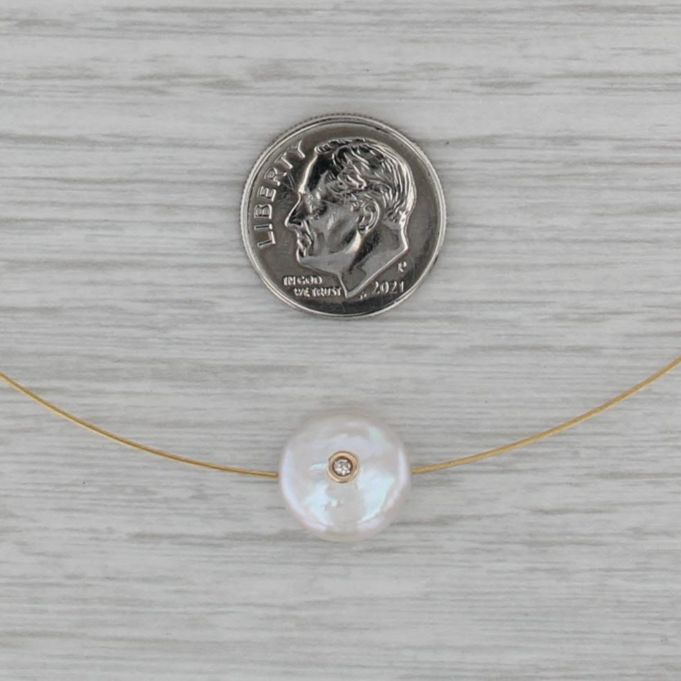 Cultured Pearl Diamond Slide Pendant Necklace 14k Yellow Gold 16" Omega Chain