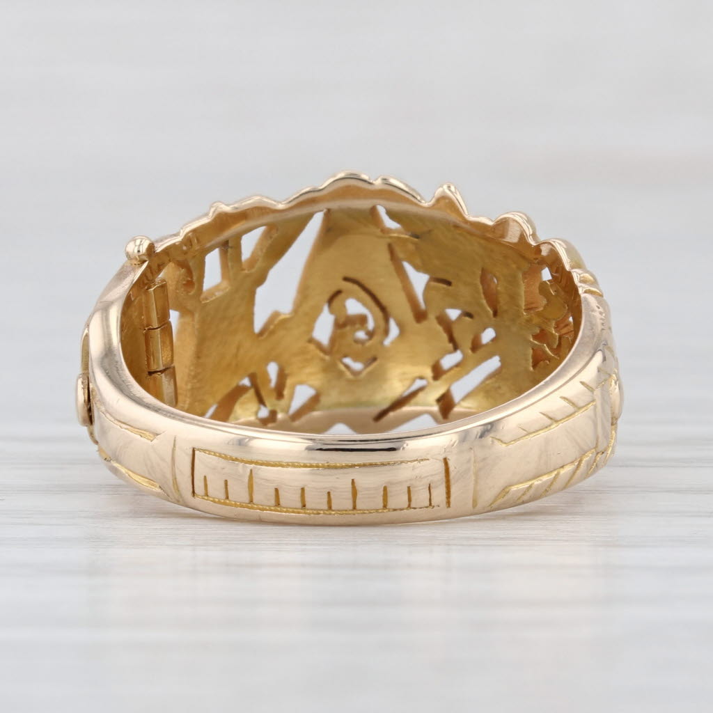 Masonic Symbols Ring 14k Gold Size 9.75 Square Compass Apron Opens Blue Lodge