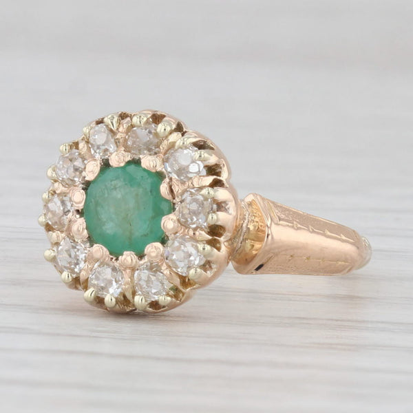 Antique 1.15ctw Emerald Diamond Halo Ring 15k Yellow Gold Size 5 Engagement