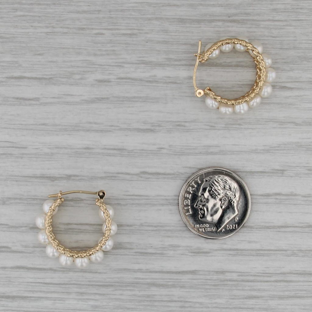 Cultured Pearl Hoop Earrings 10k Yellwo Gold Snap Top Round Hoops