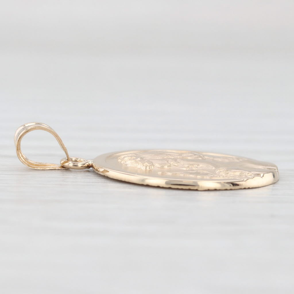 Light Gray Guardian Angel Pendant 14k Yellow Gold Prayer Protection Token Cherub