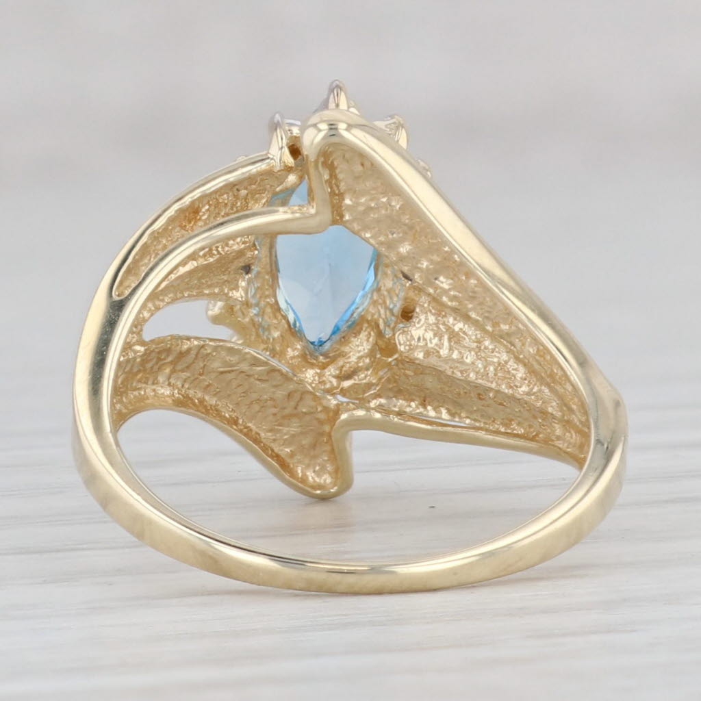 Light Gray 1.24ct Marquise Blue Topaz Diamond Ring 10k Yellow Gold Size 7