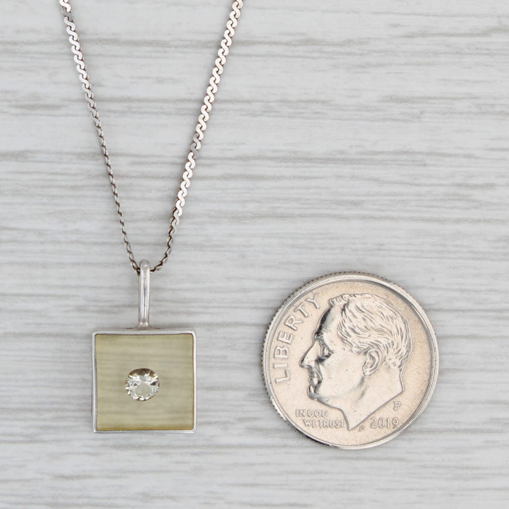 Light Gray 0.15ctw Diamond Floating in Resin Pendant Necklace 14k White Gold 15" Chain