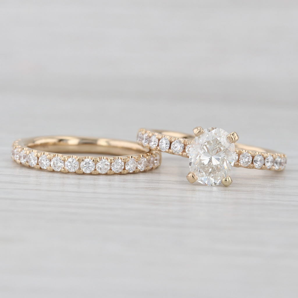 1.86ctw Oval Diamond Engagement Ring Wedding Band Bridal Set 14k Gold GIA