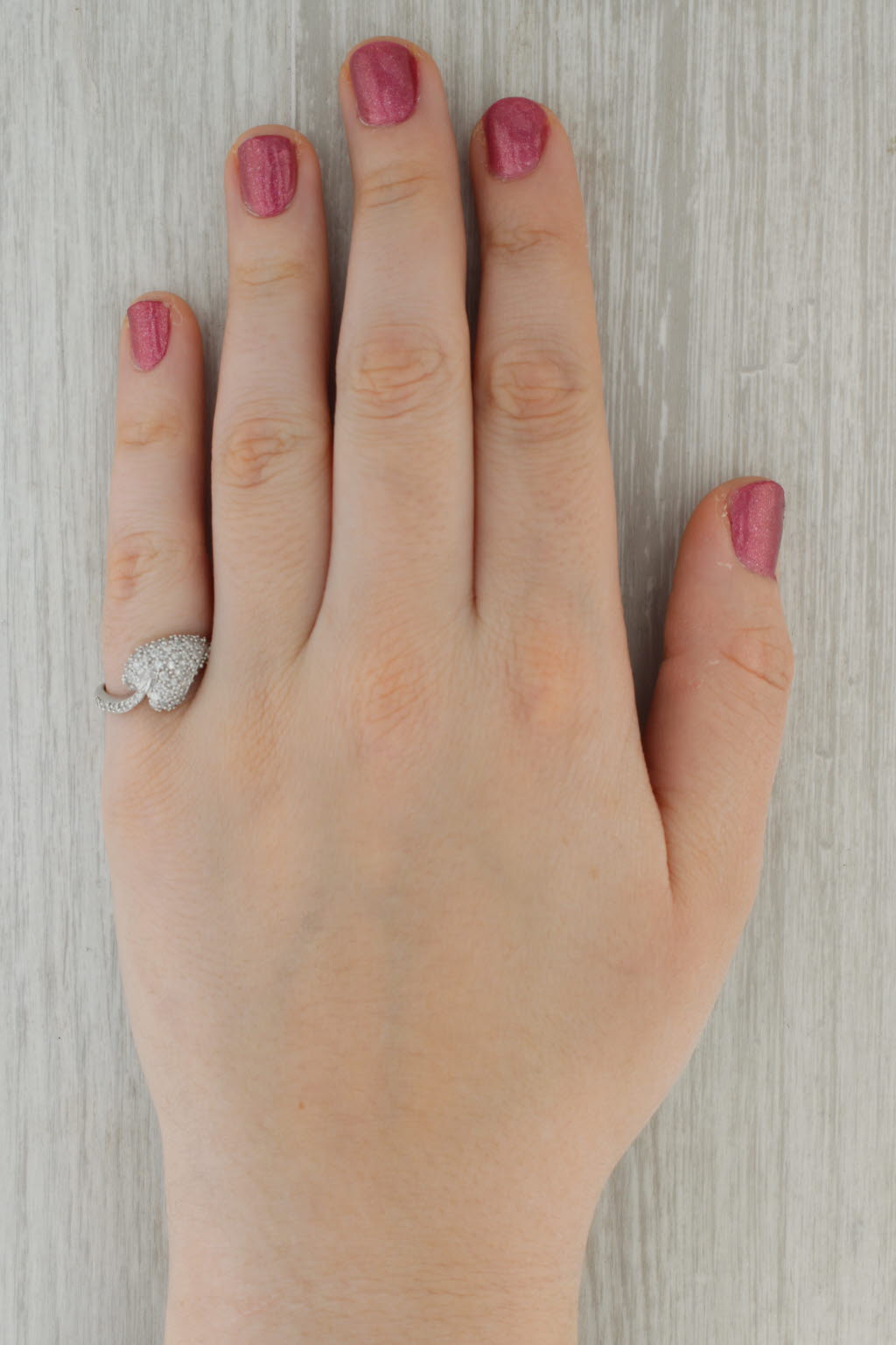 Rosy Brown Pave Diamond Heart Bypass Ring 0.52ctw 14k White Gold Size 9