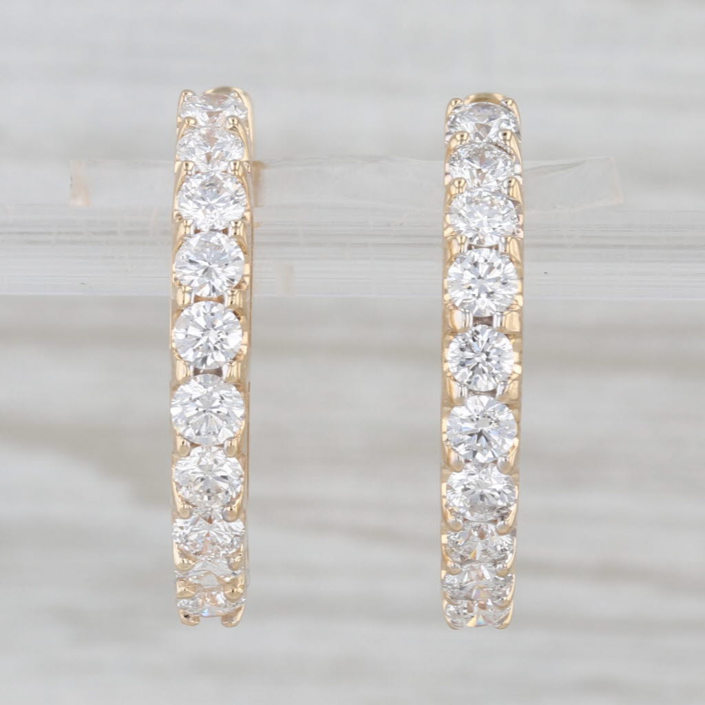 1.78ctw Diamond Hoop Earrings 14k Yellow Gold Snap Top Round Hoops