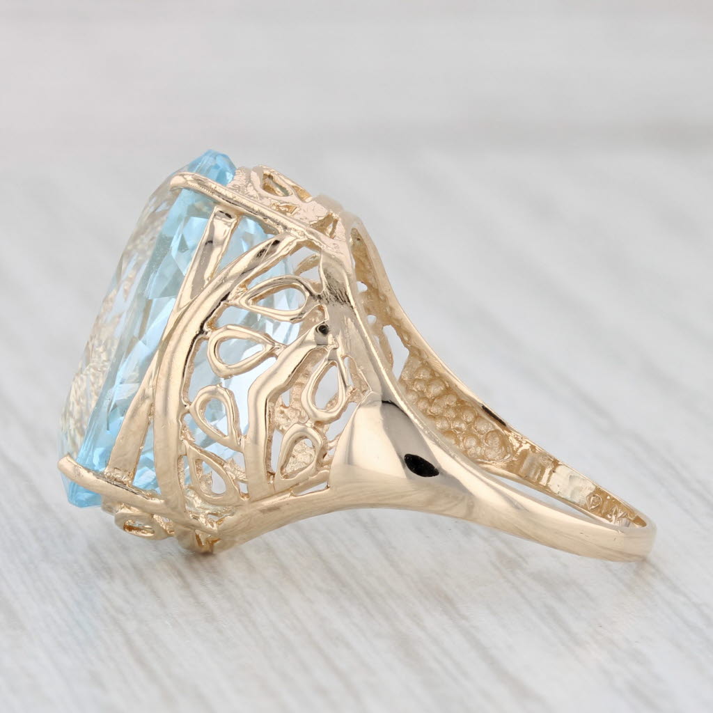 Light Gray 18.40ct Blue Topaz Ring 14k Yellow Gold Size 8 Large Oval Solitaire