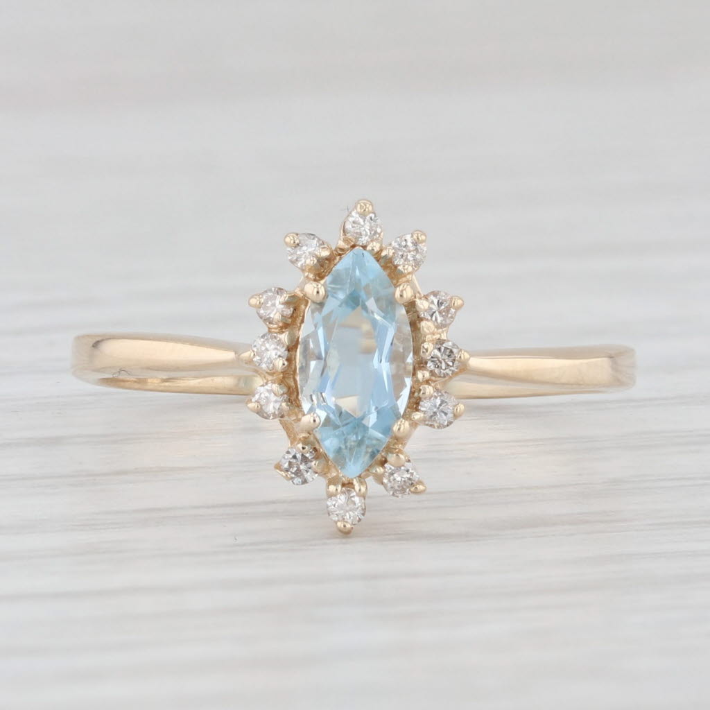 Light Gray 0.57ctw Marquise Aquamarine Diamond Halo Ring 10k Yellow Gold Size 8.5