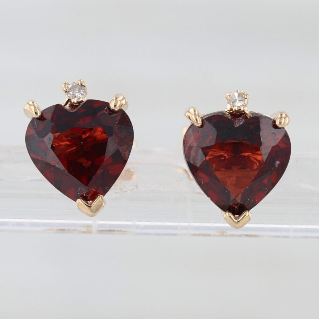 2.81ctw Garnet Heart Stud Earrings 10k Yellow Gold Diamond Accents