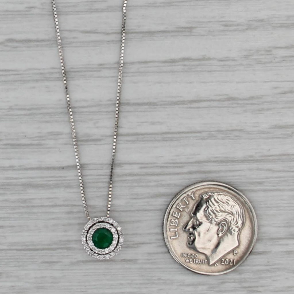 0.40ctw Emerald Diamond Halo Pendant Necklace 14k White Gold 17" Box Chain