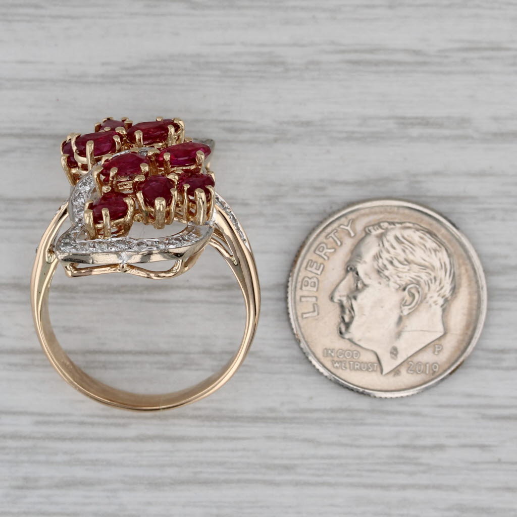 Gray 2.40ctw Ruby Cluster Diamond Bypass Ring 14k Yellow Gold Size 7.25 Cocktail