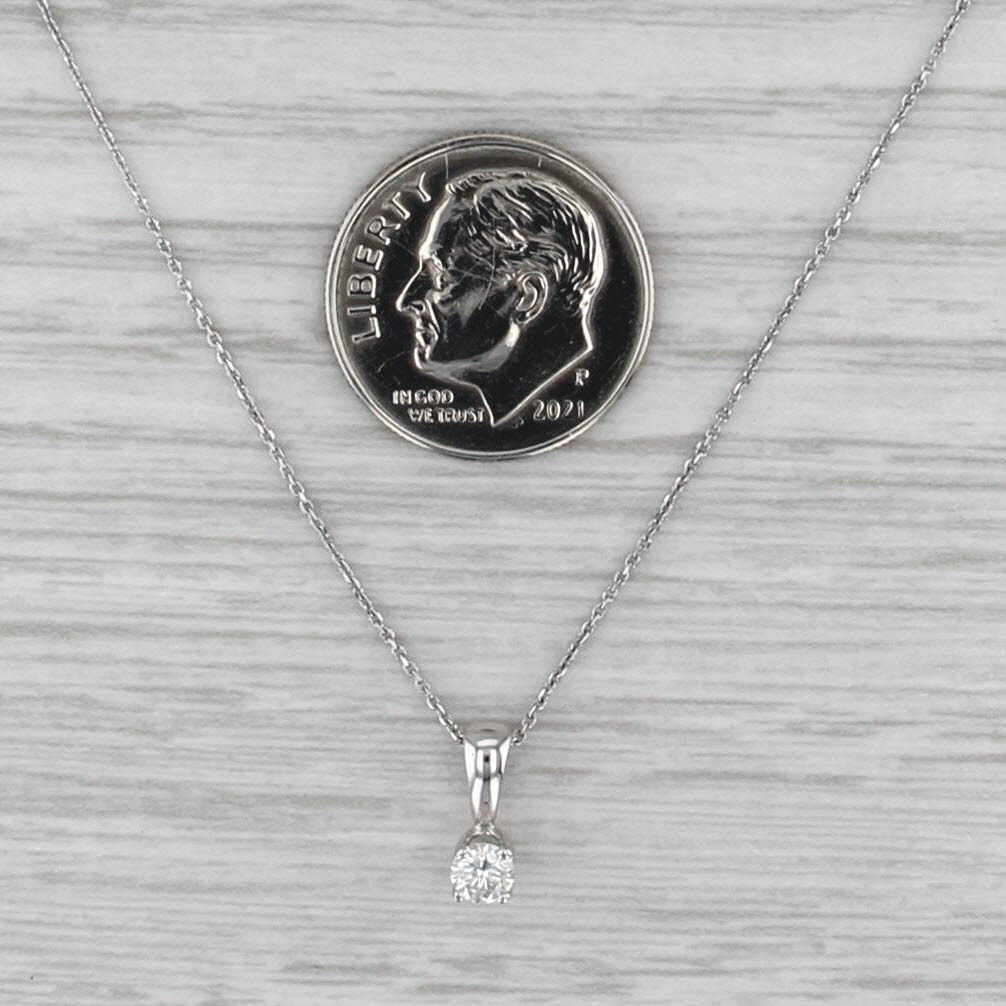 0.14ct Diamond Solitaire Pendant Necklace 14k White Gold 18.5"