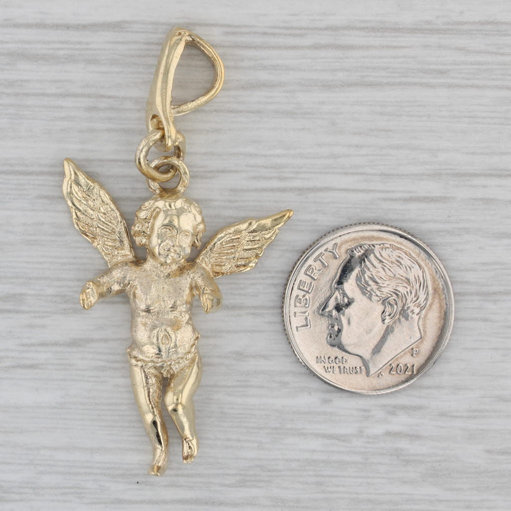Gray Large Figural Cherub Pendant Sterling Silver Gold Vermeil Guardian Angel
