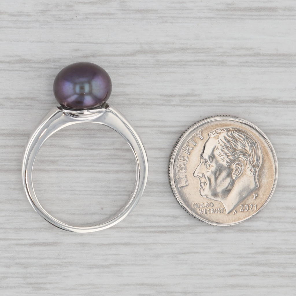 Gray Black Cultured Pearl Solitaire Ring Sterling Silver Size 6.25