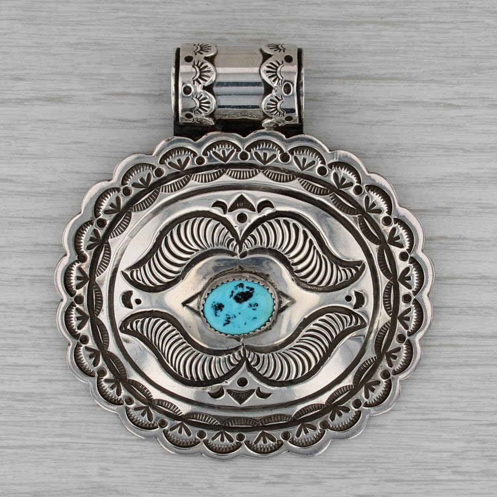 Carson Blackgoat Large Pendant Sterling Silver Turquoise Navajo Native American