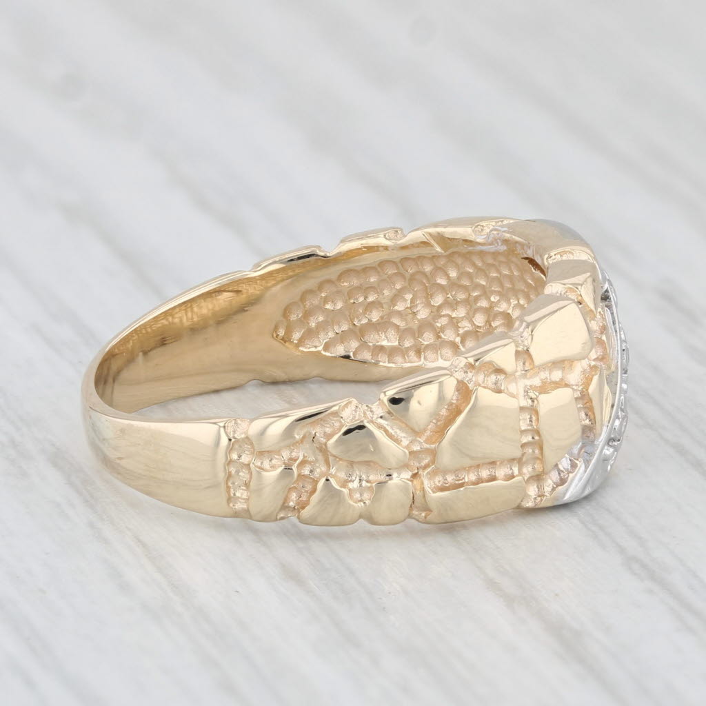Light Gray Diamond Accented Gold Nugget Ring 14k Gold Size 7.5 Wedding Band